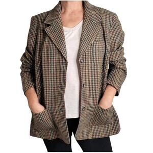 Vintage Appleseeds Colorful Houndstooth Wool Jacket Blazer Coat Womens Large